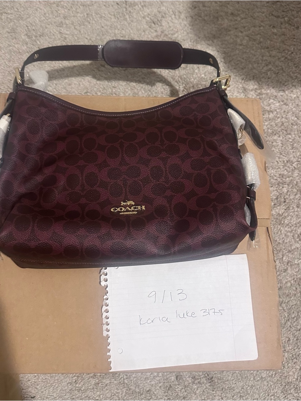 Coach Maroon and Dark Brown Signature Shoulder Bag